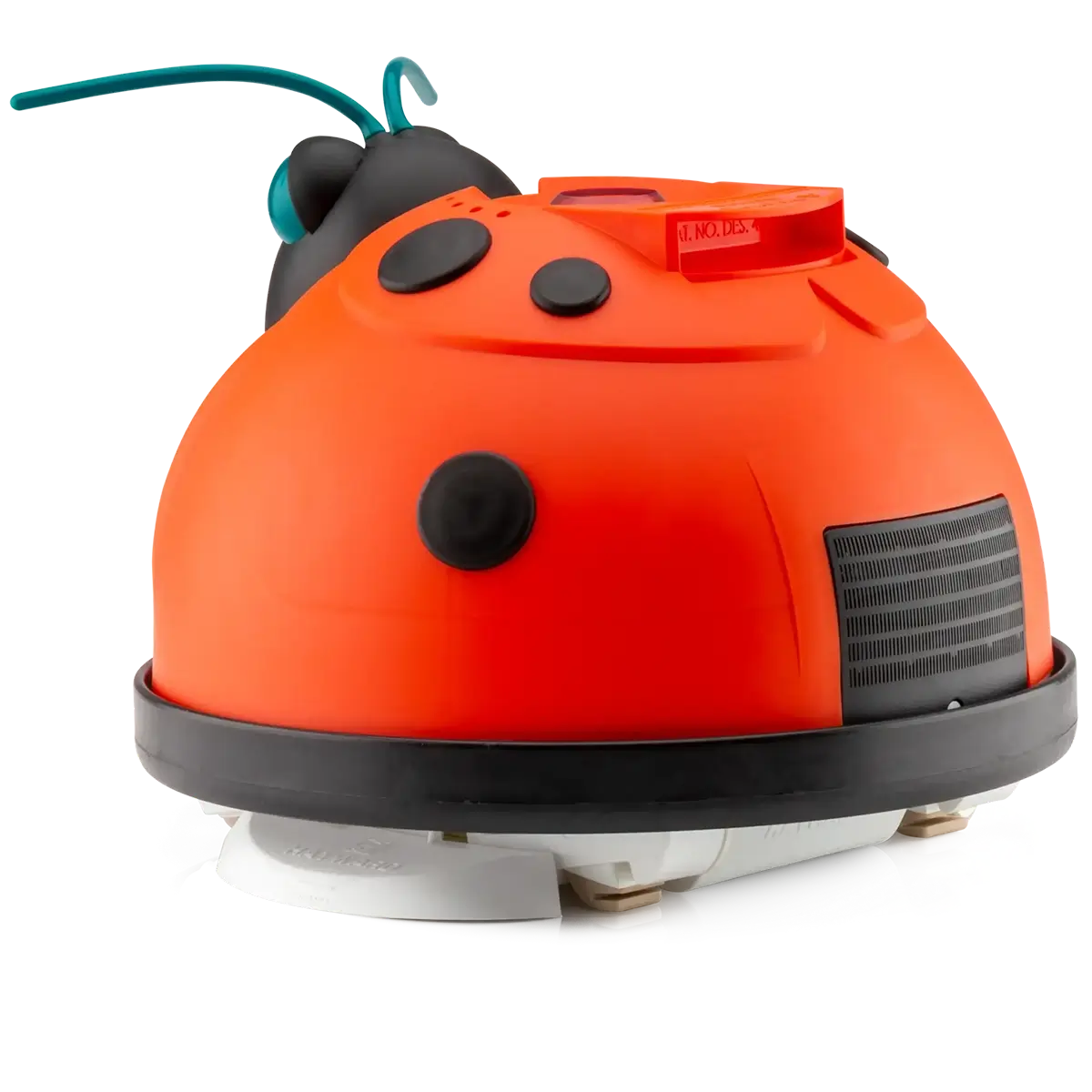 The My Store Hayward Aqua Bug is a robotic vacuum cleaner with a ladybug design, featuring a red and black shell, antennae, large black spots, and white cleaning pads underneath.