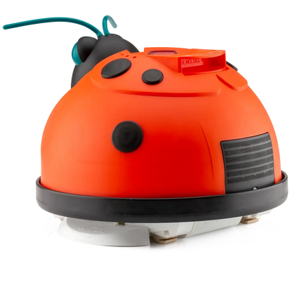 The My Store Hayward Aqua Bug is a robotic vacuum cleaner with a ladybug design, featuring a red and black shell, antennae, large black spots, and white cleaning pads underneath.