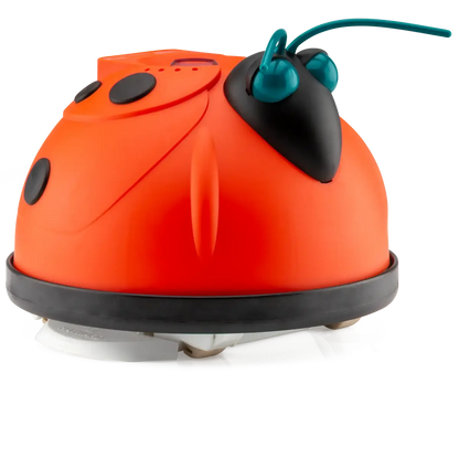 The My Store Hayward Aqua Bug is a compact orange robotic vacuum with black spots, a black face, and teal antennae—its ladybug-inspired design delivers charm and efficient cleaning, just like the iconic automatic pool cleaner.