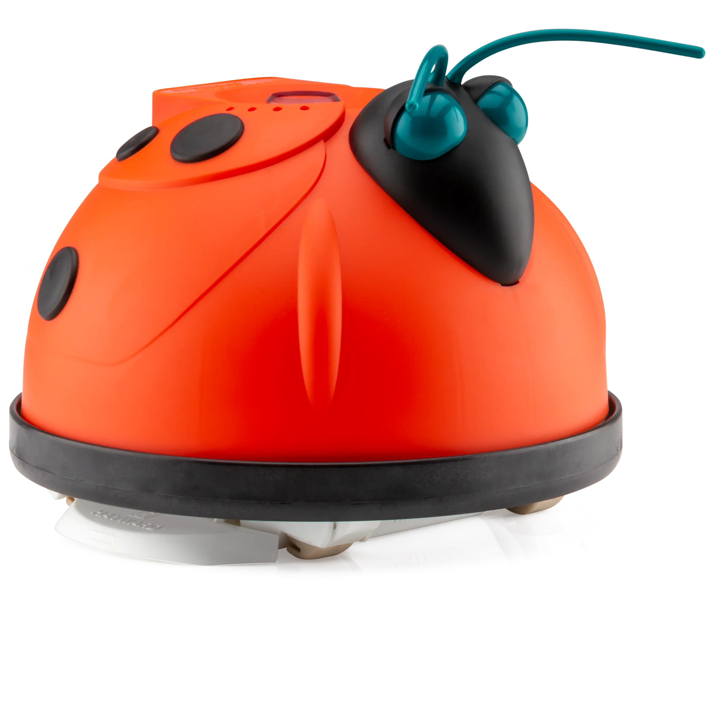 Orange ladybug-shaped pool cleaner on a white background