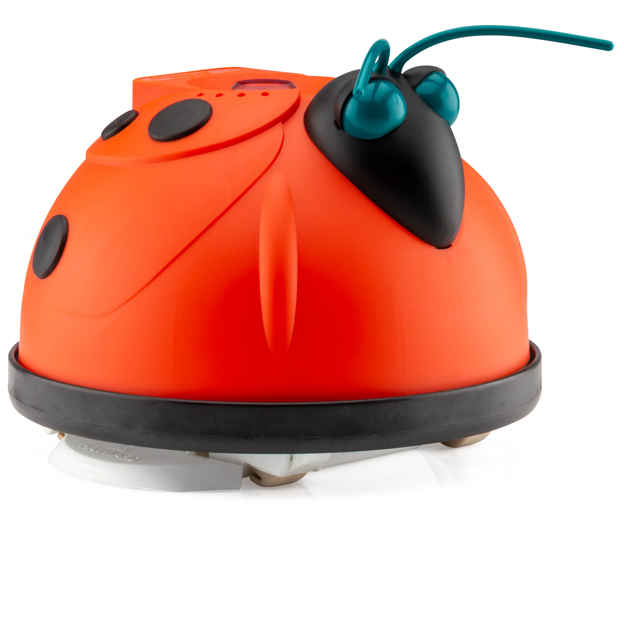 Orange ladybug-shaped pool cleaner on a white background